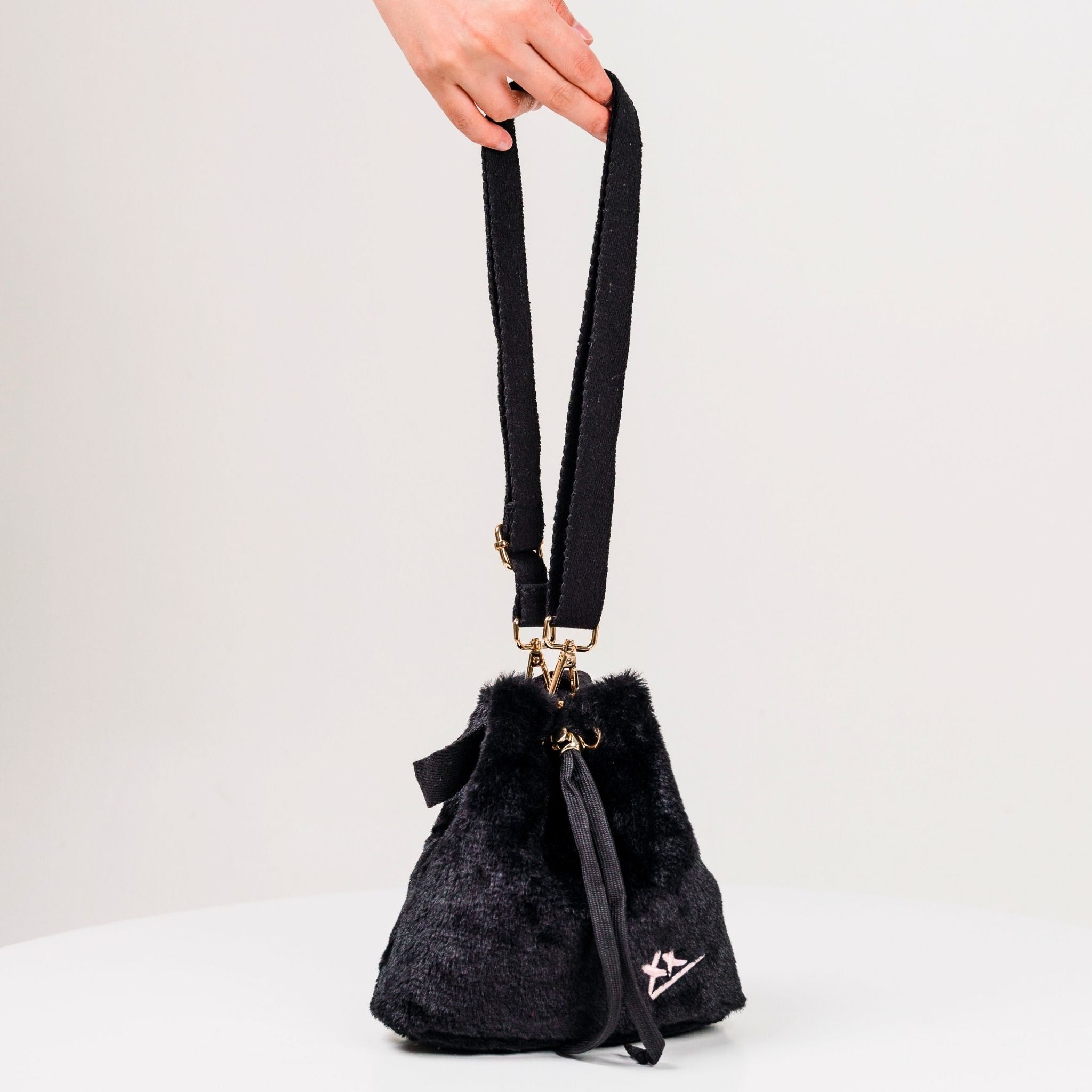 2-Way Furry Bucket Bag in Black