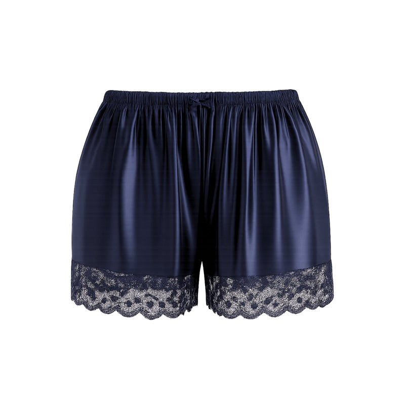 Full Bloom Satin Lounge Shorts in Midnight Blue