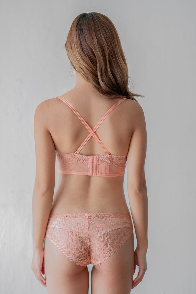 Blooming Petals Mesh Trimmed Midi Push Up Wireless Bra in Coral (Size XL only)