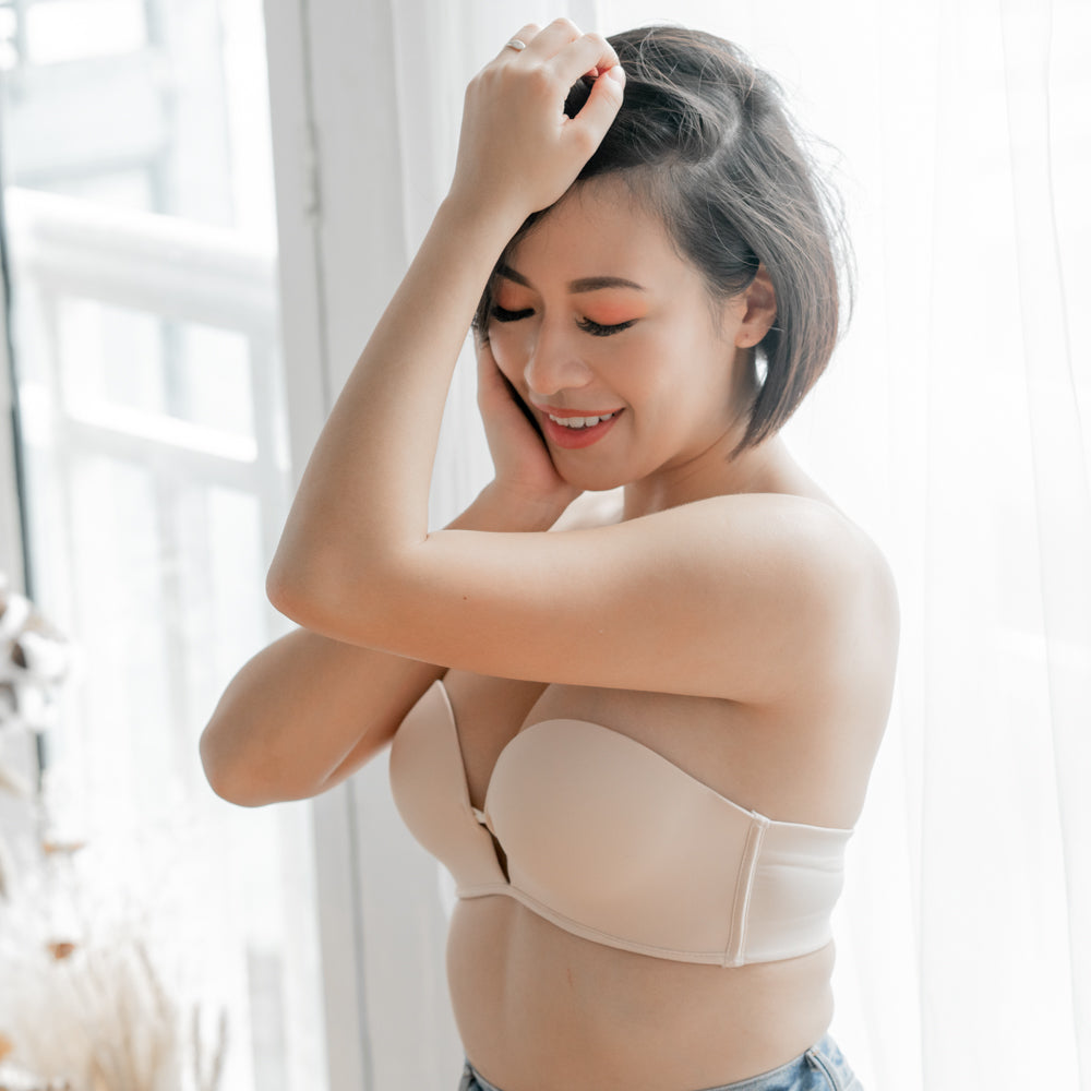 LIFT IT UP! 100% Non-Slip Super Push Up Strapless Wireless Bra in Nude (Size XXL only)