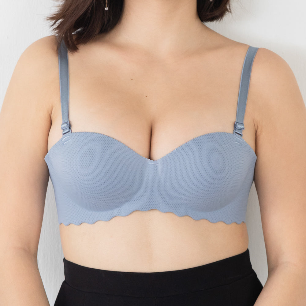 Ooom-pha-licous Scallop 2-Way Wireless Super Push Up Bra in Lavender (Size L Only)