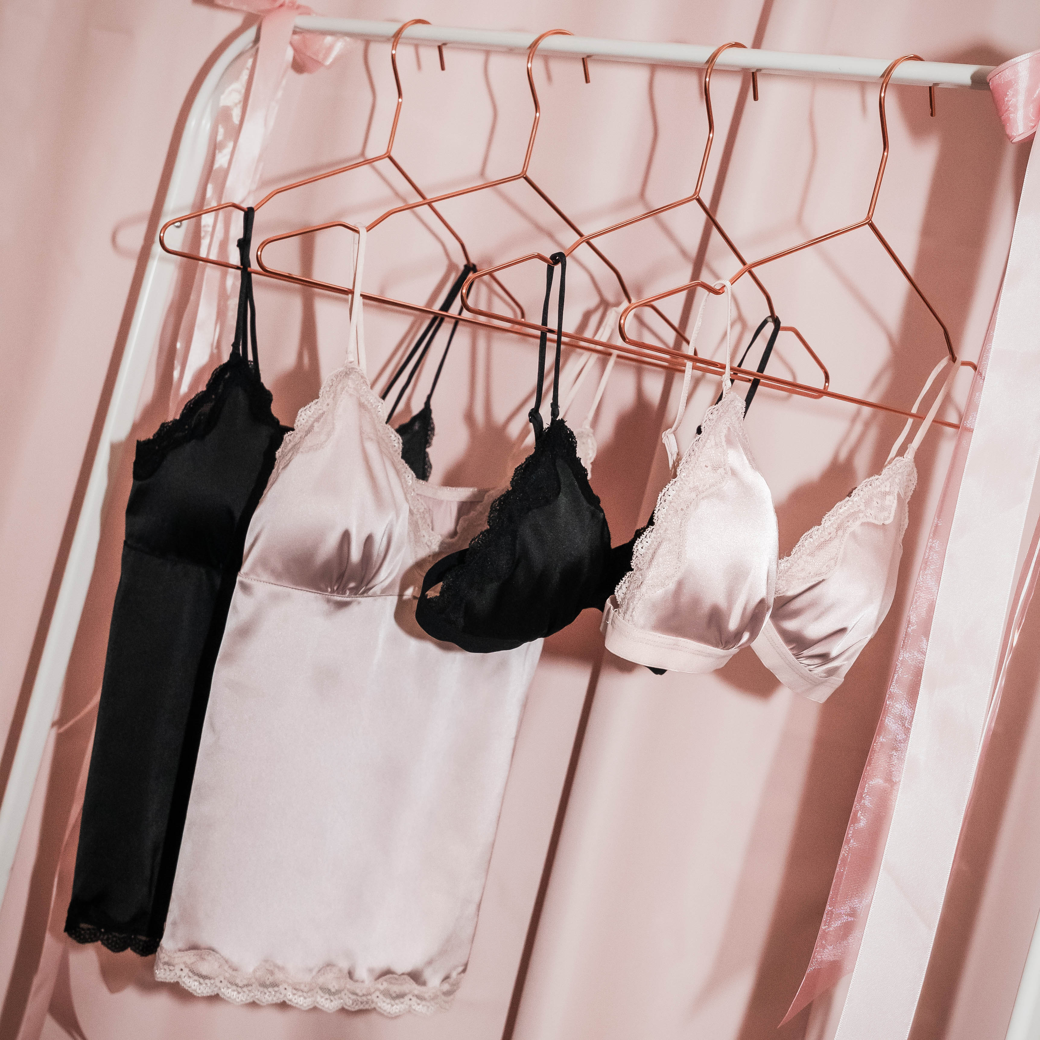 Soft Bloom Satin Bra Top Set in Black