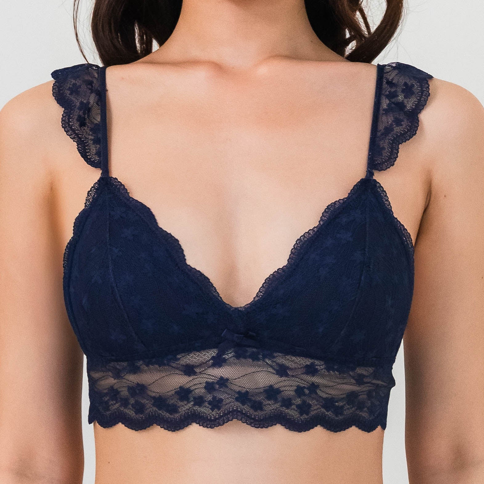 Full Bloom Lace Bralette Set in Midnight Blue