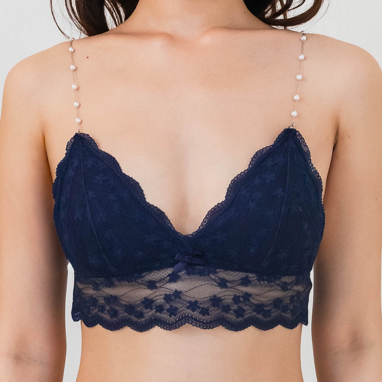 Full Bloom Lace Bralette Set in Midnight Blue