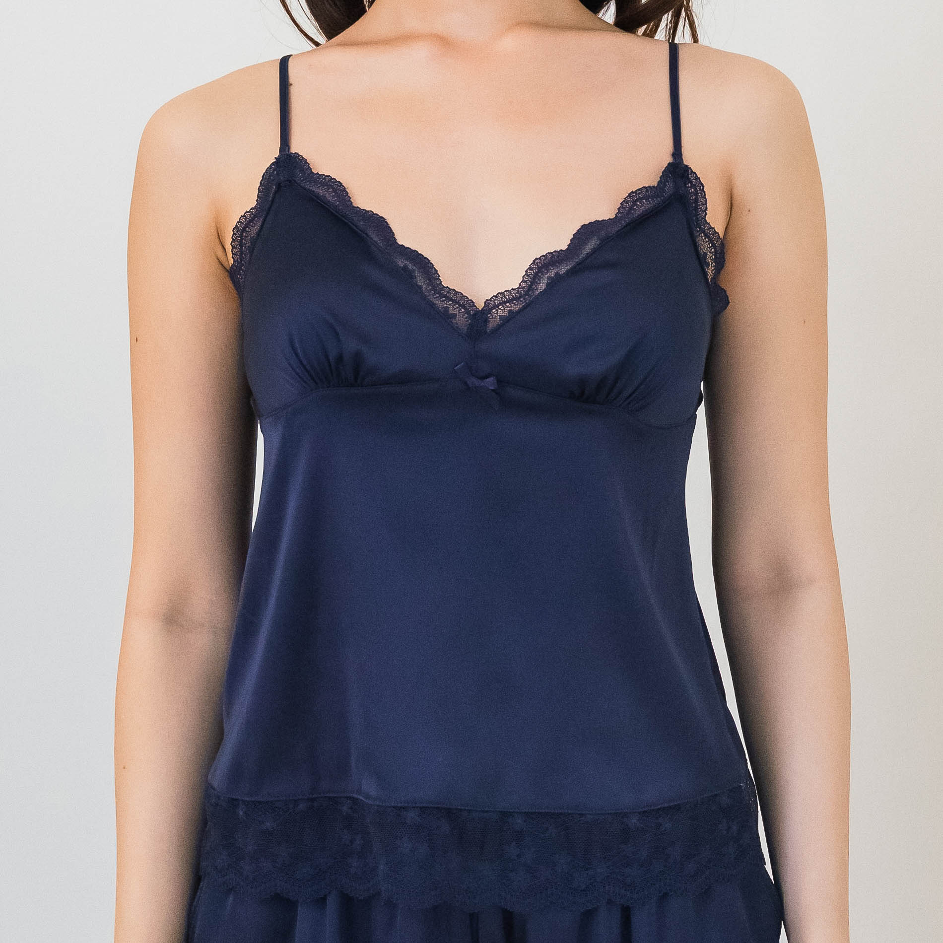 Full Bloom Satin Bra Top Set in Midnight Blue