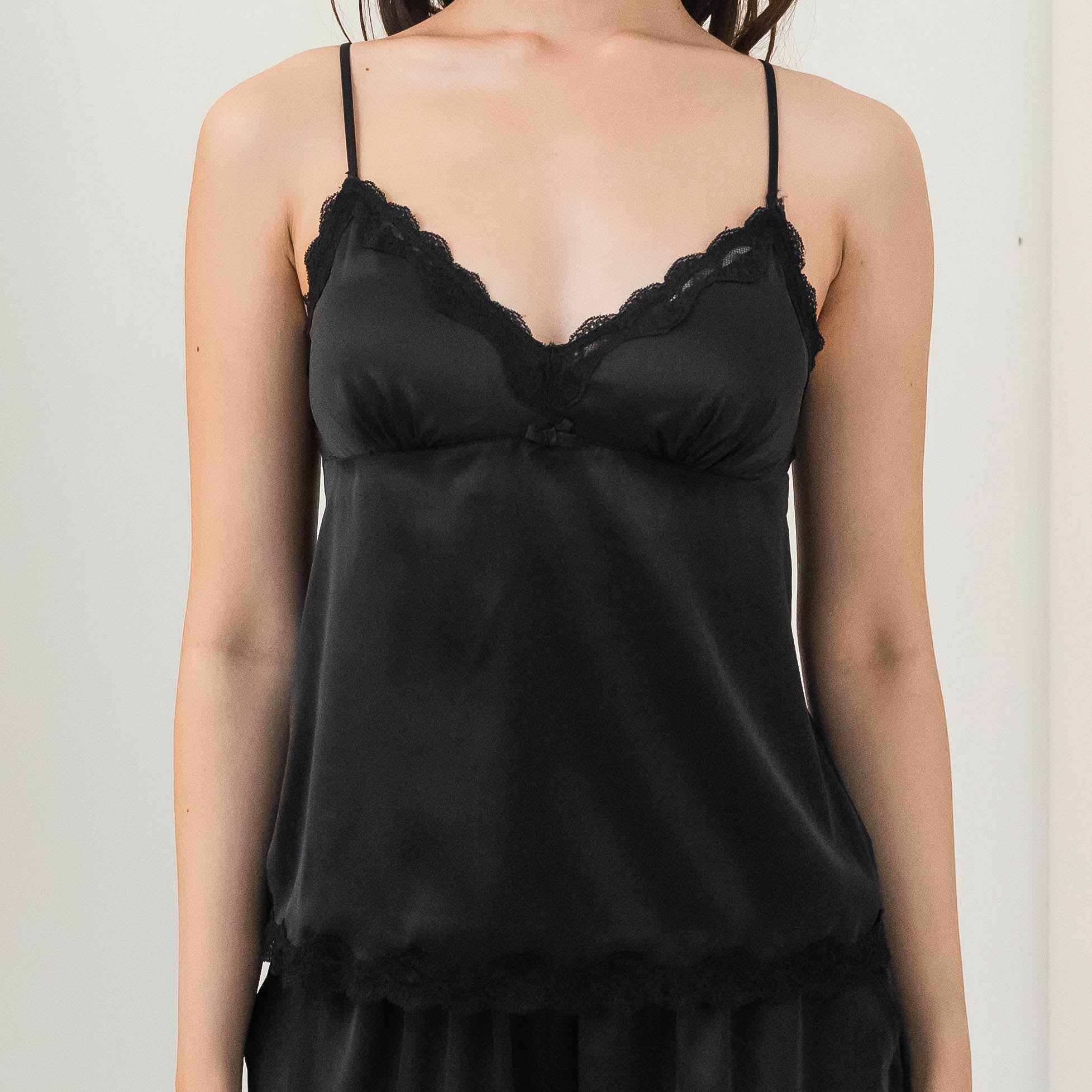 Soft Bloom Satin Bra Top Set in Black