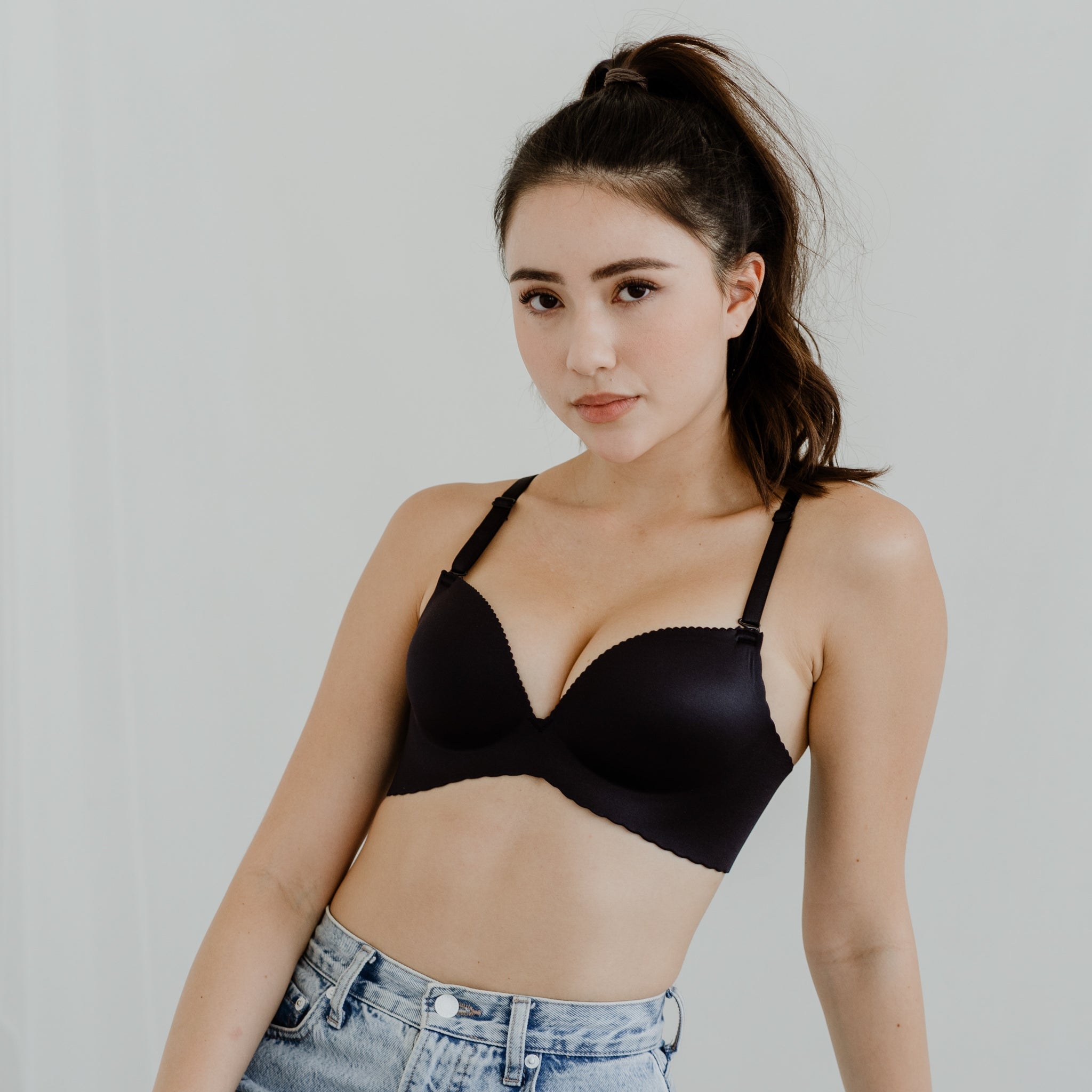Entice Me! V2.0 Seamless Push Up Wireless Bra in Glossy Black (Size XL Only)