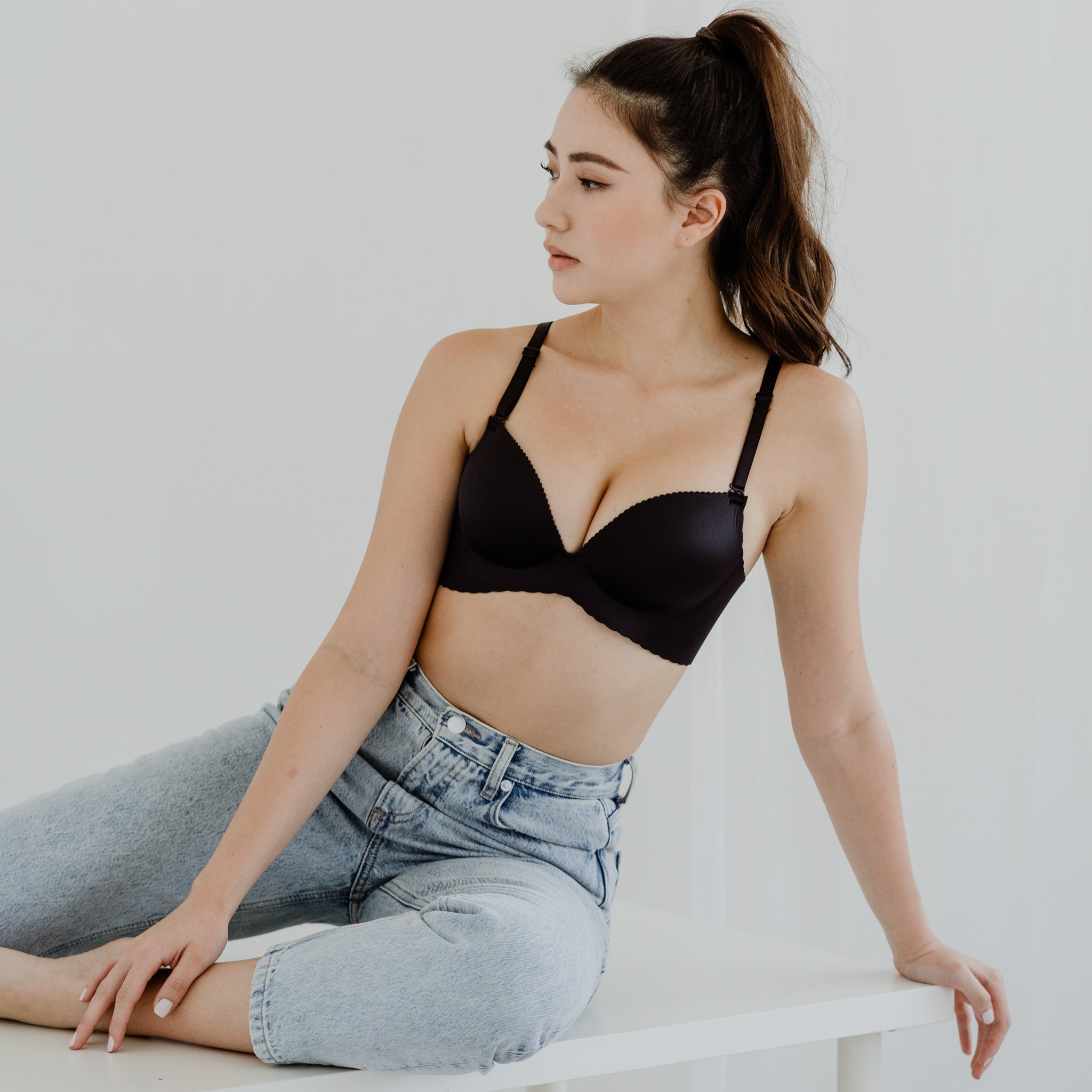 Entice Me! V2.0 Seamless Push Up Wireless Bra in Glossy Black (Size XL Only)