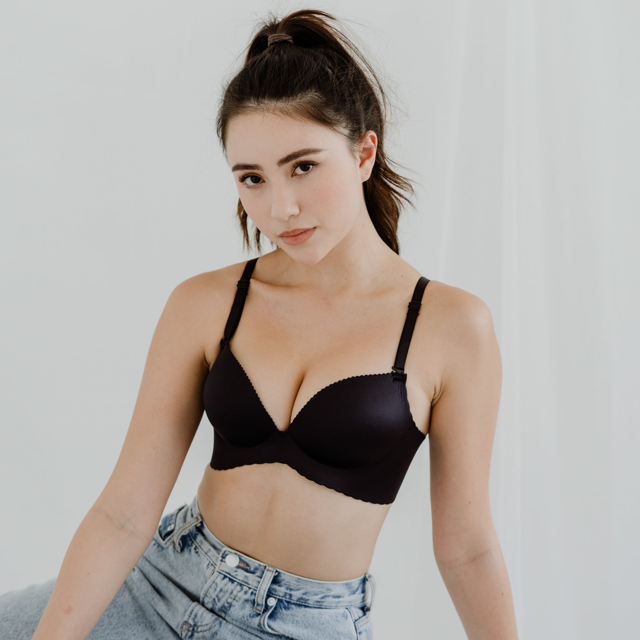 Entice Me! V2.0 Seamless Push Up Wireless Bra in Glossy Black (Size XL Only)