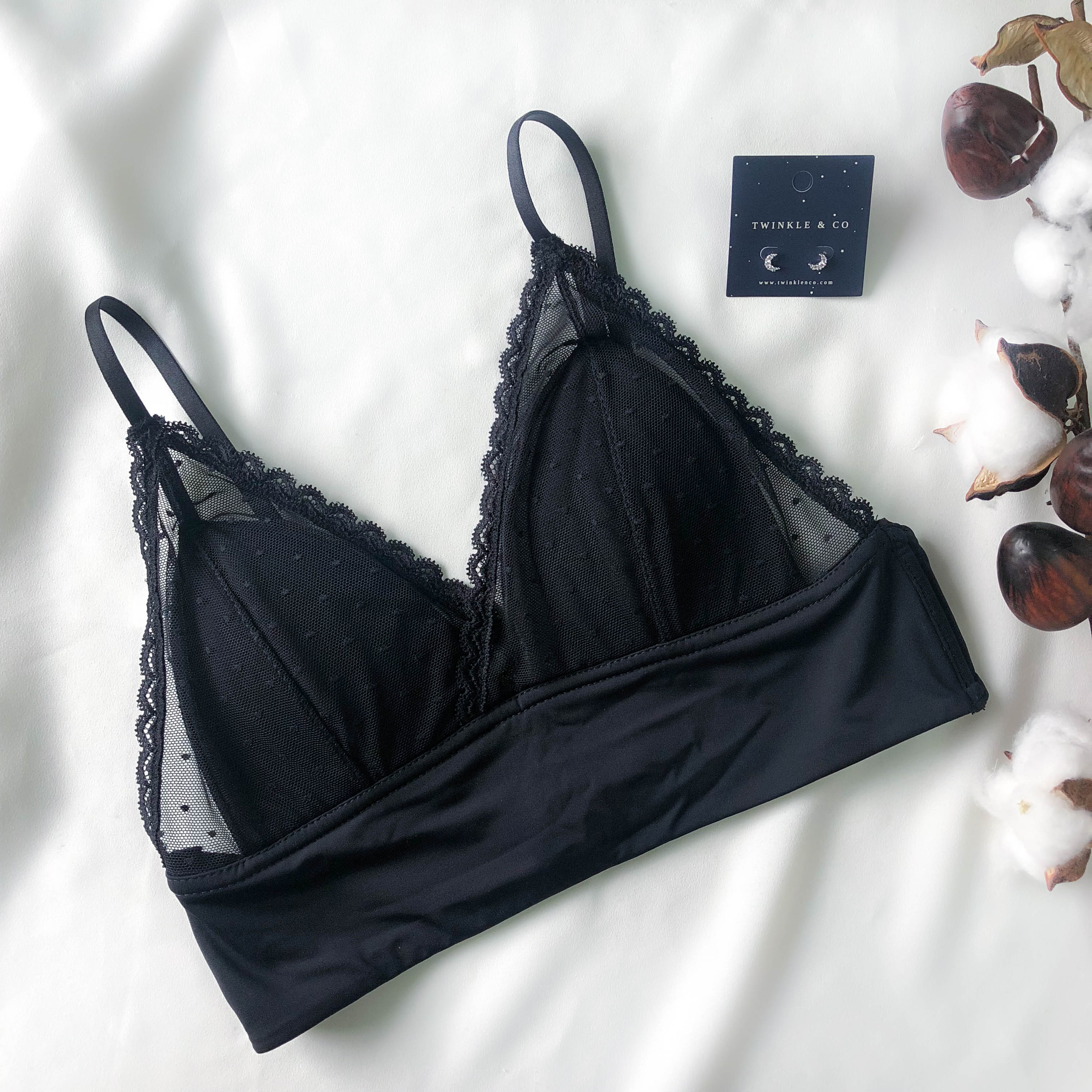 LIVE FREE! Lacey Frills Bralette in Black Polka