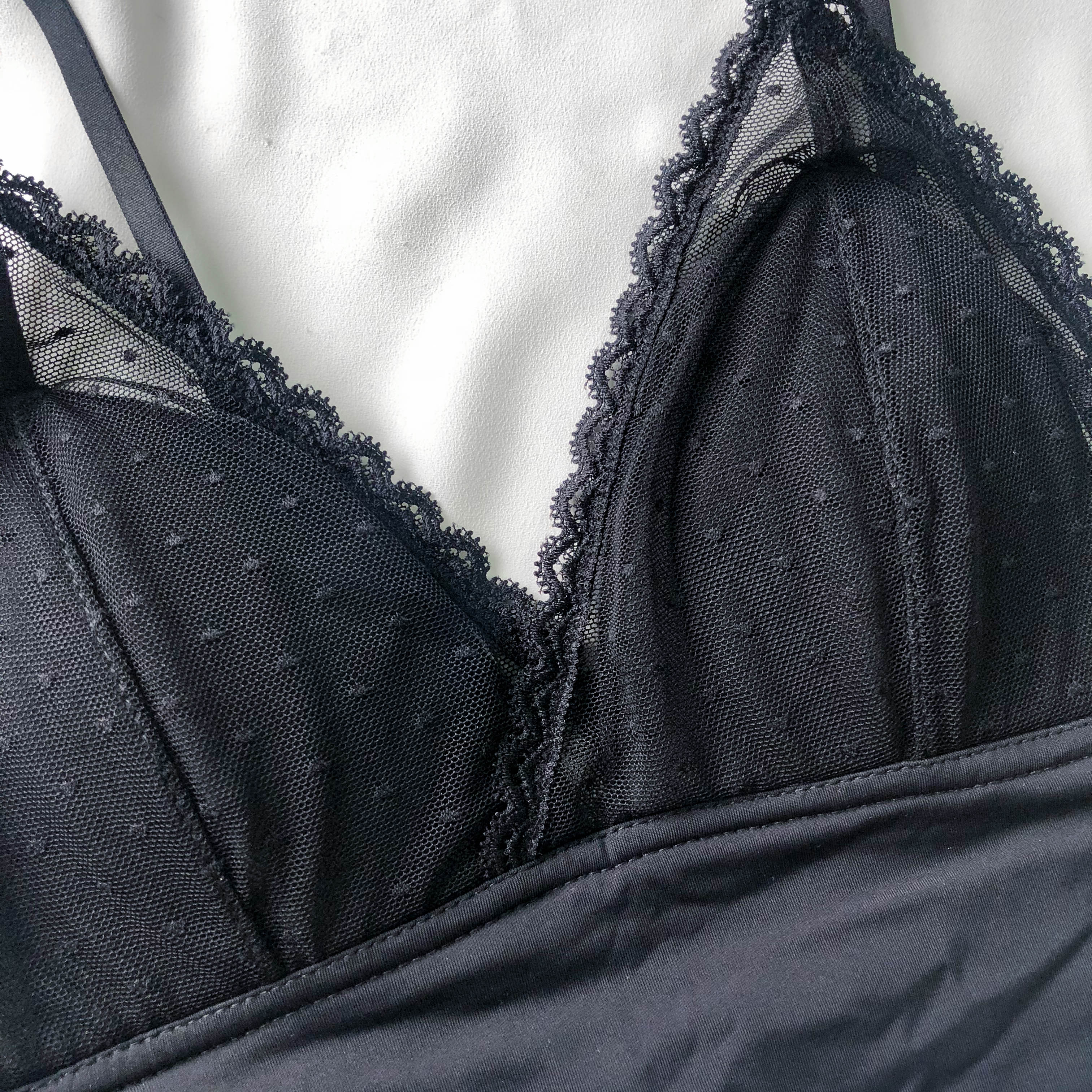 LIVE FREE! Lacey Frills Bralette in Black Polka