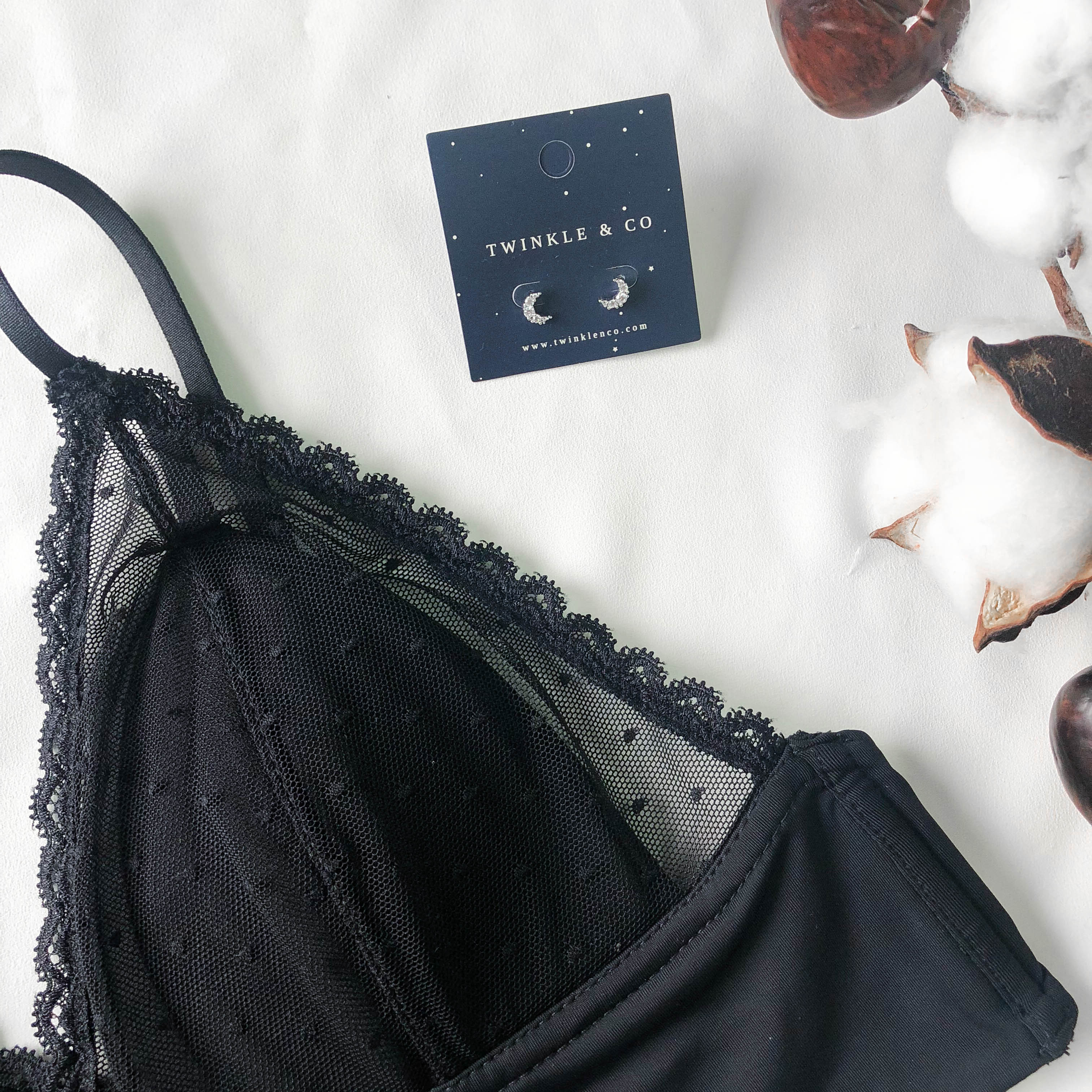 LIVE FREE! Lacey Frills Bralette in Black Polka