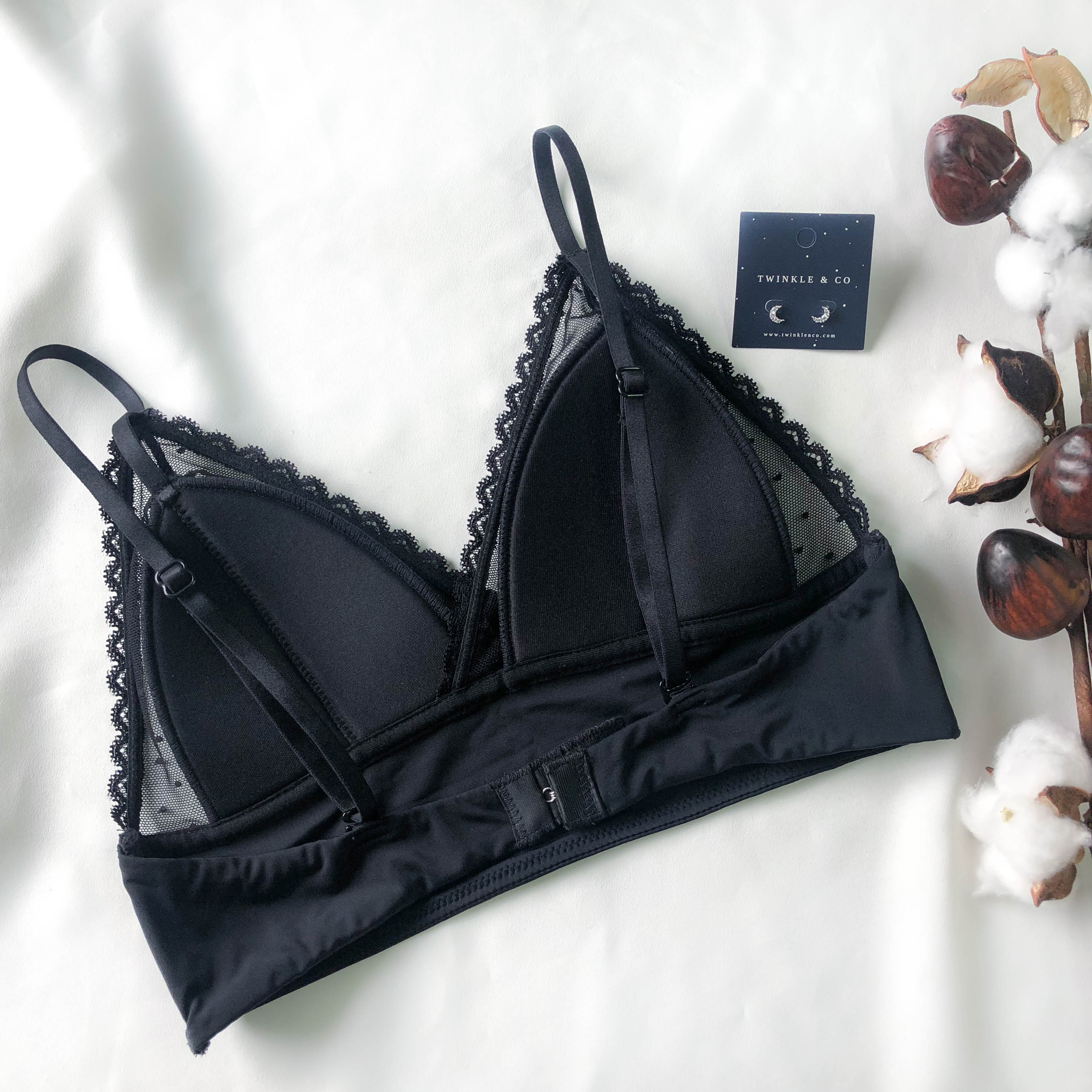 LIVE FREE! Lacey Frills Bralette in Black Polka