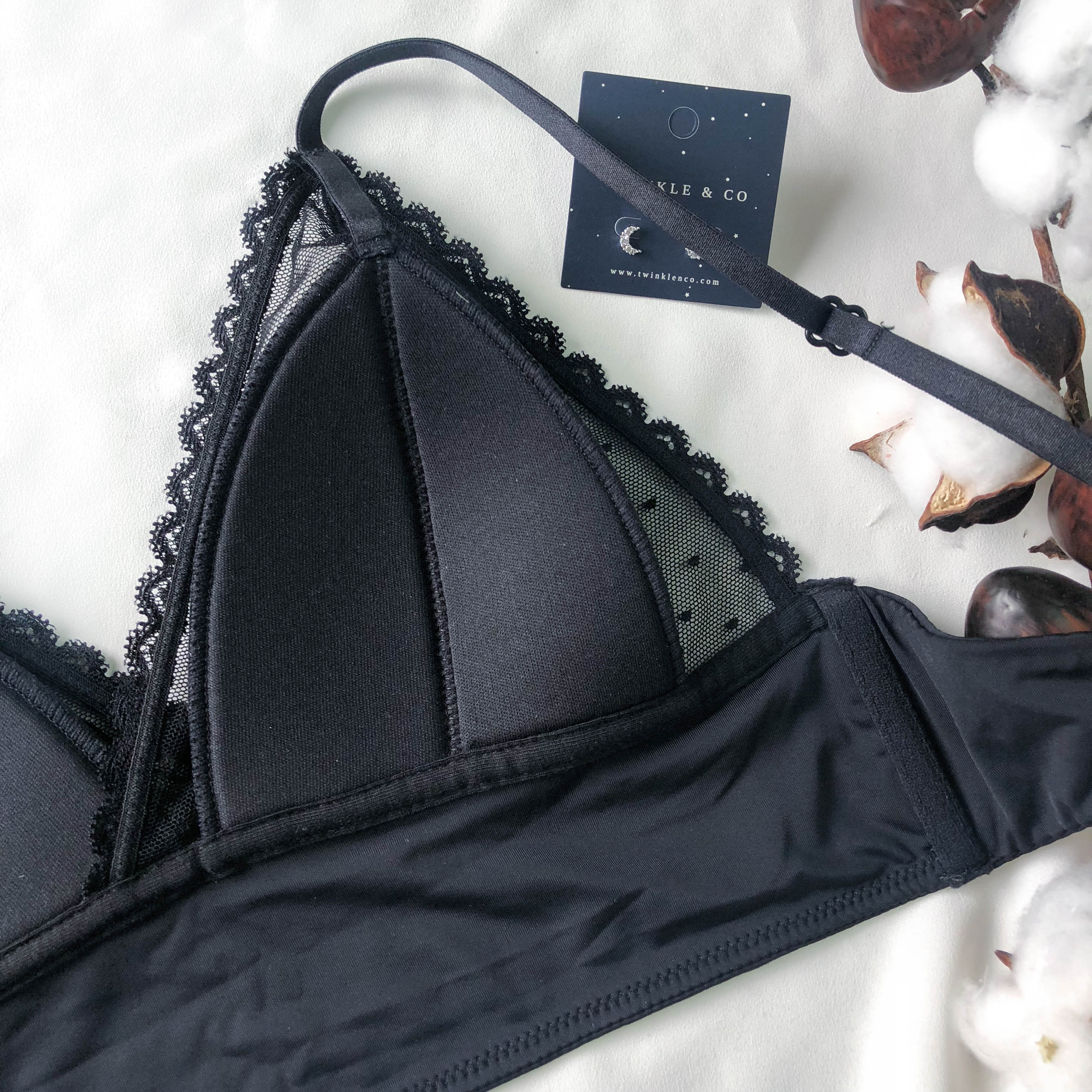 LIVE FREE! Lacey Frills Bralette in Black Polka