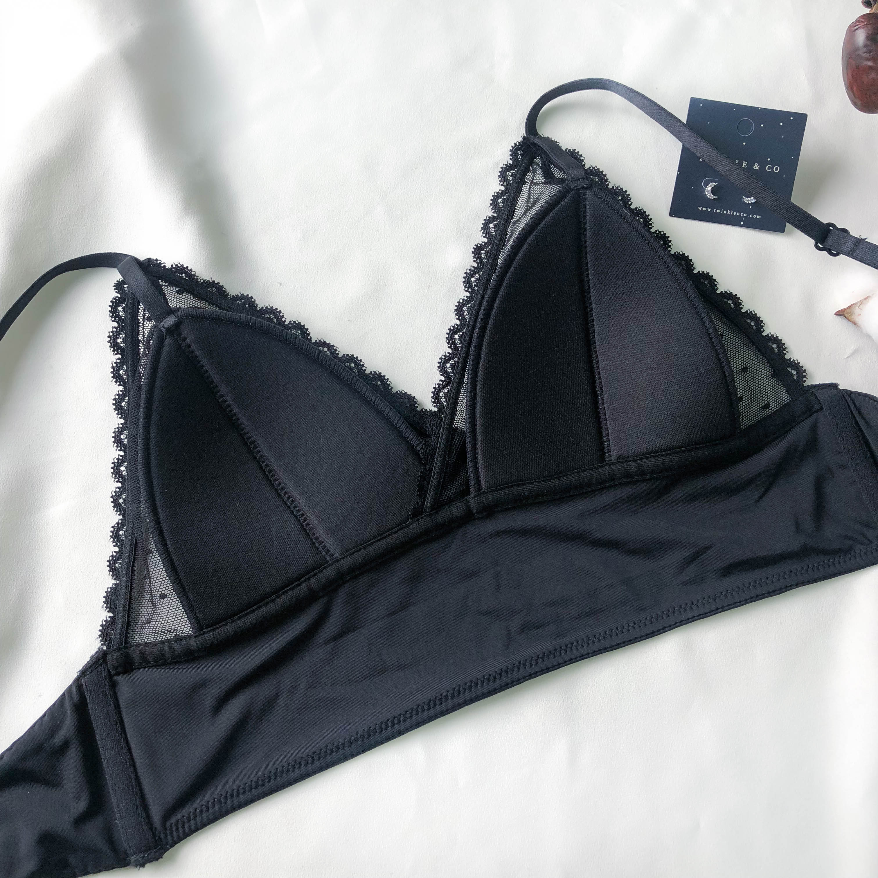LIVE FREE! Lacey Frills Bralette in Black Polka