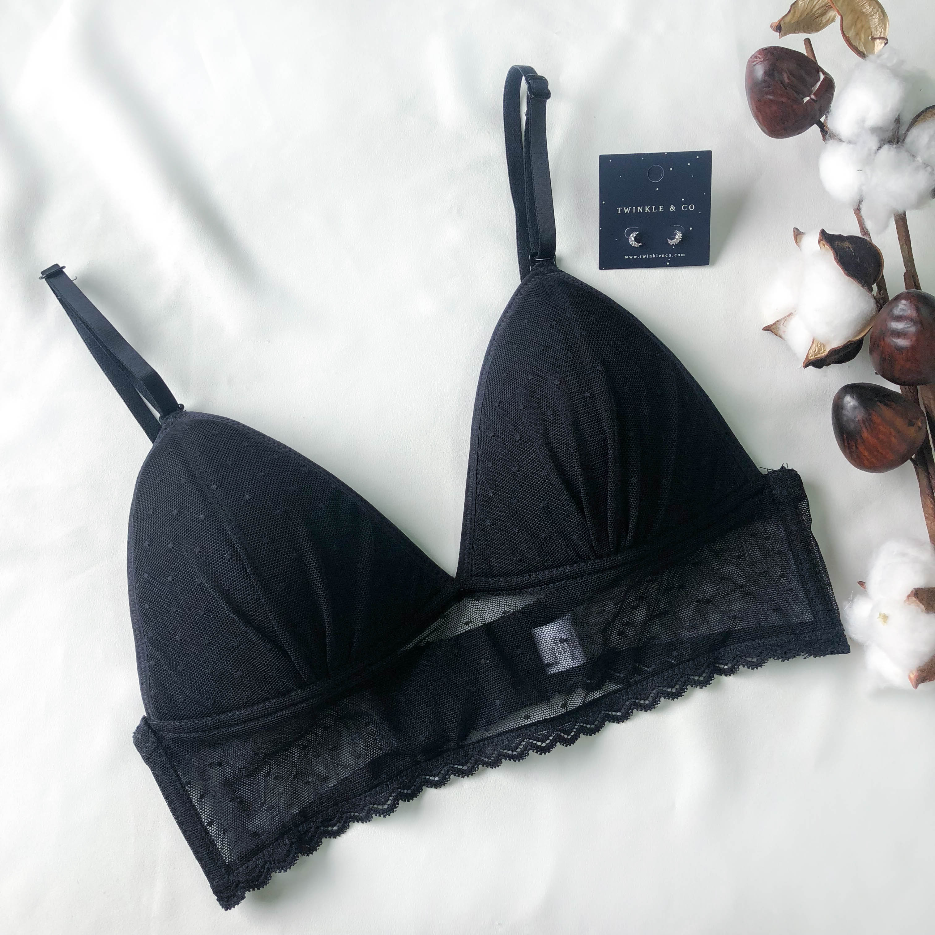 LIVE FREE! Polka Dot Mesh Bralette in Black Polka