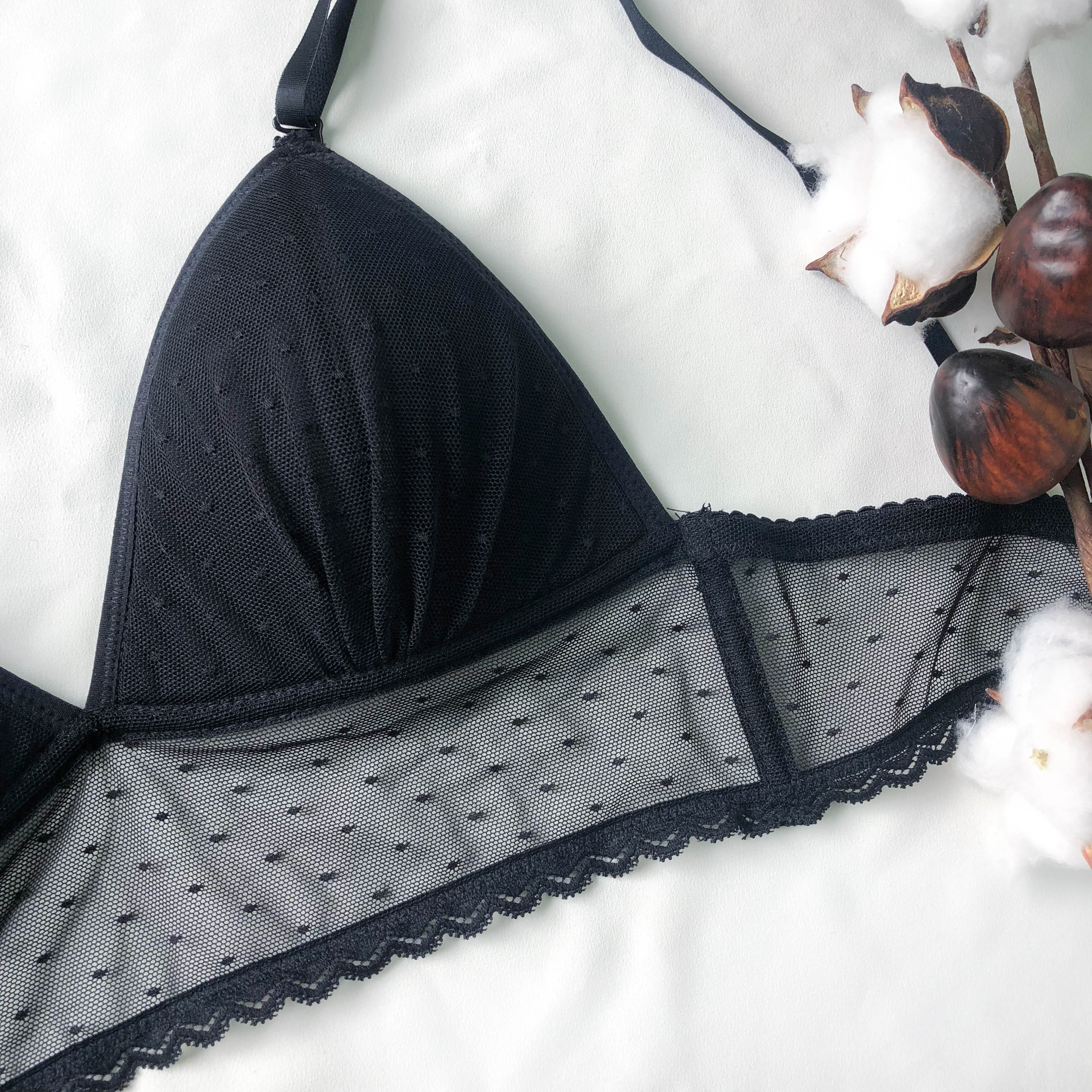 LIVE FREE! Polka Dot Mesh Bralette in Black Polka