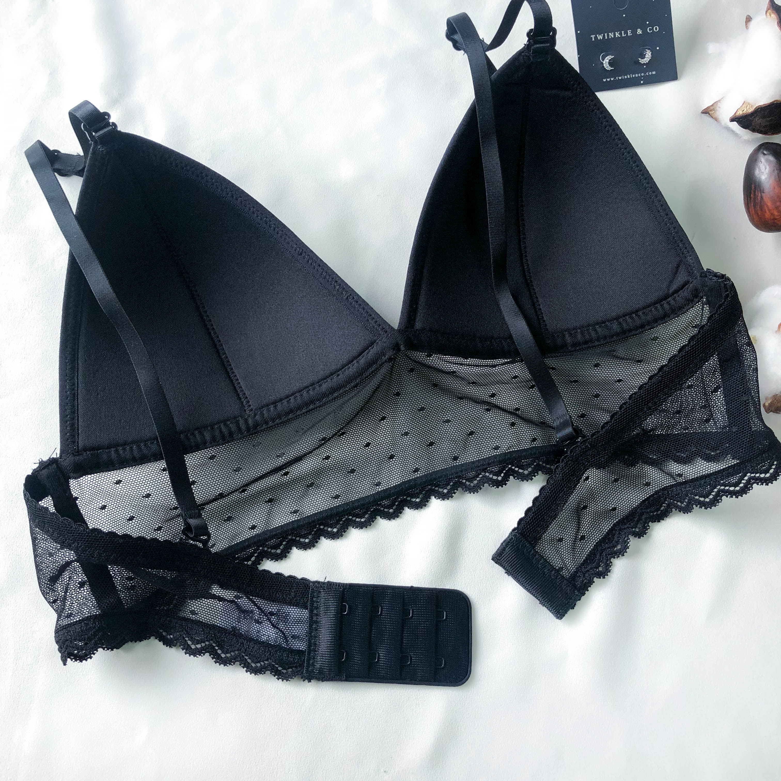 LIVE FREE! Polka Dot Mesh Bralette in Black Polka
