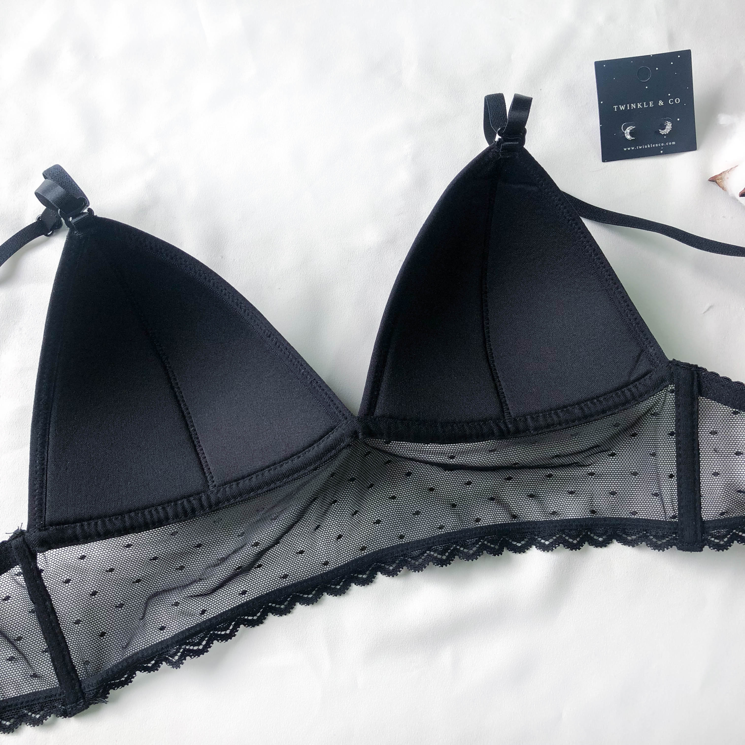 LIVE FREE! Polka Dot Mesh Bralette in Black Polka